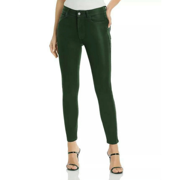 PAIGE Hoxton Ankle Jeans Wild Clover Luxe Coating Dark Green Size 24 12371 - Picture 1 of 3